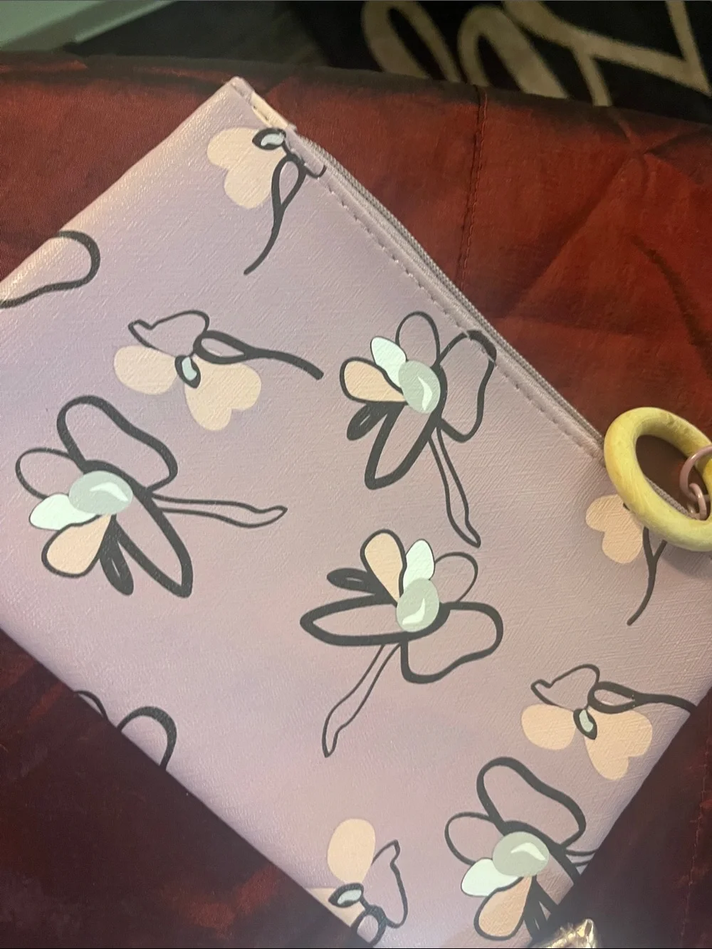GRENGR Pink Floral and Metallic Cosmetic Bag Set and Card Holder wallet 3pc 18